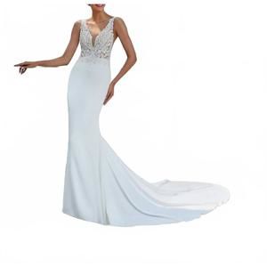 NEW DEMETRIOS applique plunge gown in ivory/sheer/natural